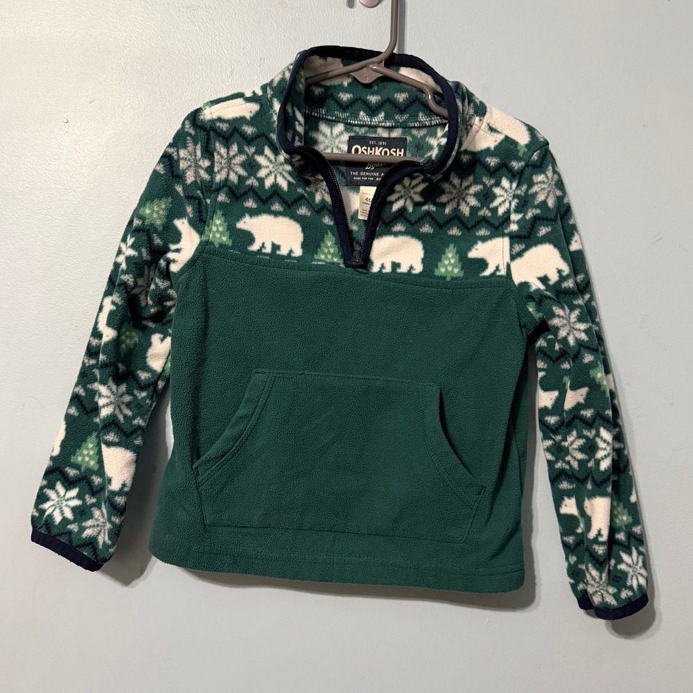 OshKosh Bgosh 4T Polar Bear Fair Isle Fleece Quarter Zip Pullover Green 2625